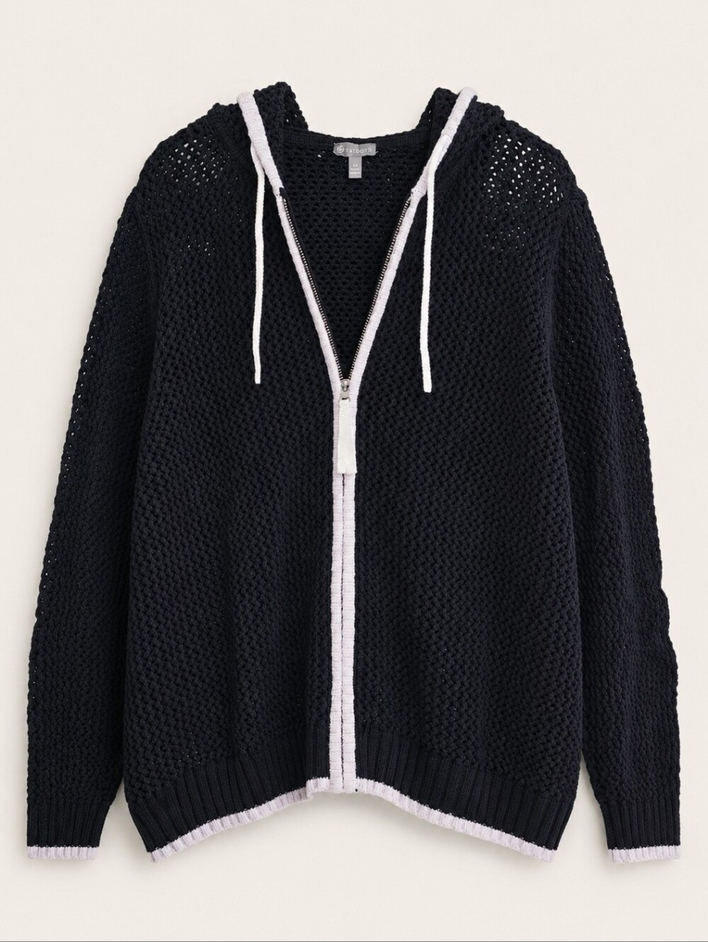 NWT Talbots Open Stitch Full Zip Hooded Sweater Indigo 3XP